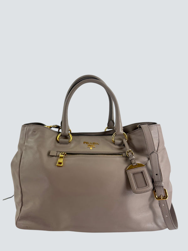 Prada Taupe Calfskin Sofe Leather Tote