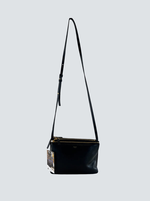 Celine Black Lambskin Leather Small Trio Handbag
