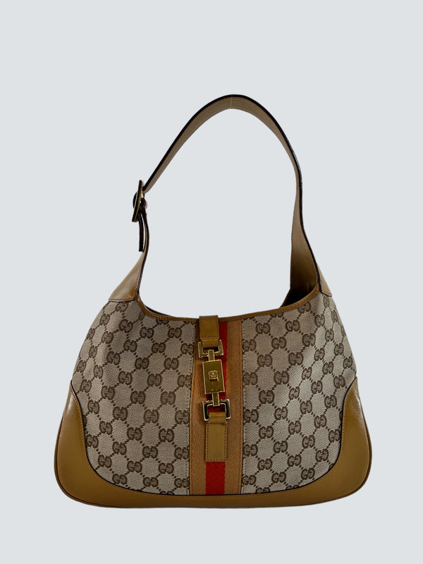Gucci Monogram Canvas and Leather Jackie Hobo
