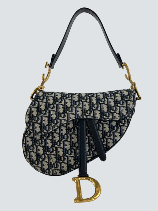 Christian Dior Navy Monogram Canvas Saddle Bag