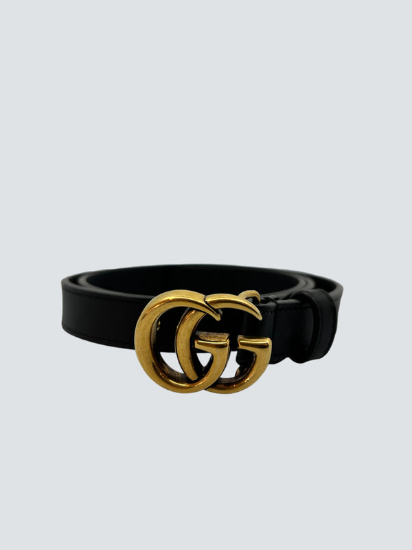 Gucci Black Leather GG Marmont  Belt - 2cm width - 80/32 size