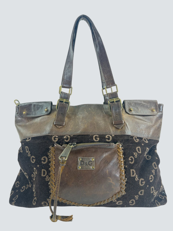 Dolce & Gabbana Brown Leather & Velvet Tote