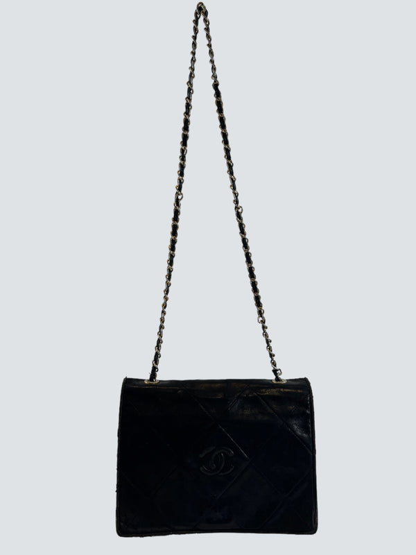 Chanel Black Lamskin Vintage Shoulder Handbag