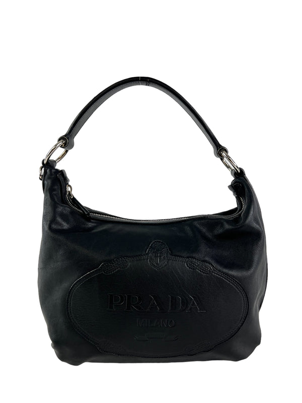 Prada Black Embossed Leather Shoulder Bag