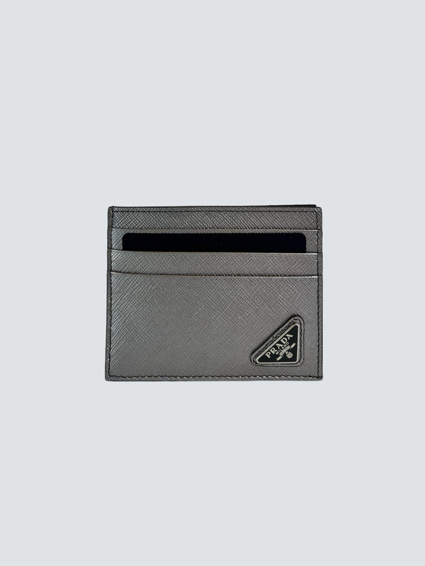 Prada Saffiano Leather Silver Cardholder Wallet