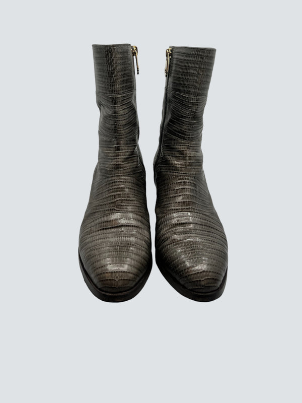 Chanel Grey Leather Boots - Size EU 39 / UK 6