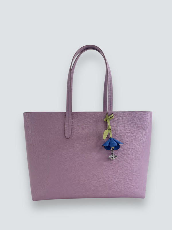 Aspinal of London Zipped East West Lilac Leather Tote with Bee and Flower Charm