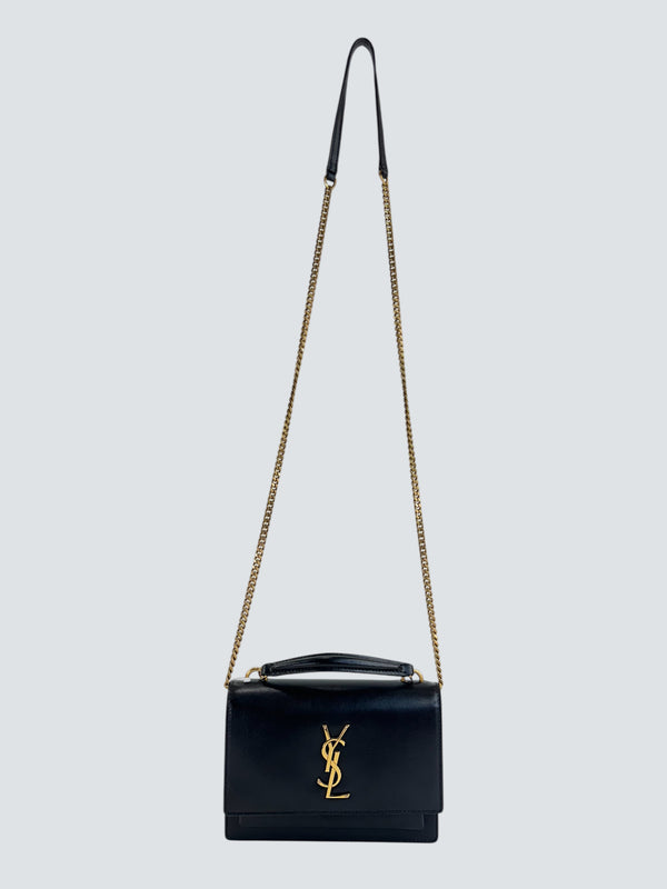 Saint Laurent Black Leather Mini Sunset Crossbody