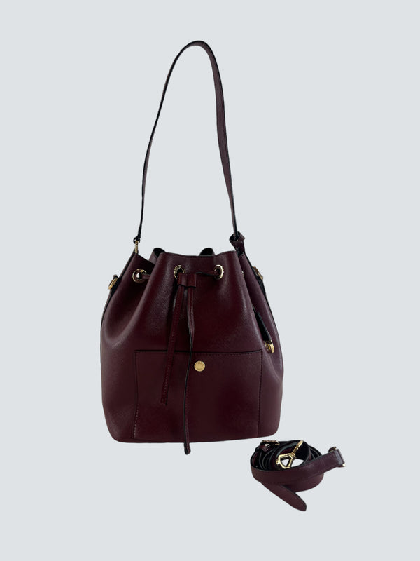 Michael Kors Burgundy Leather Bucket Bag