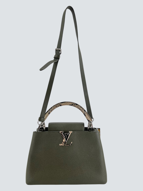 Louis Vuitton Olive Leather Capucines Tote - Snakeskin Handle