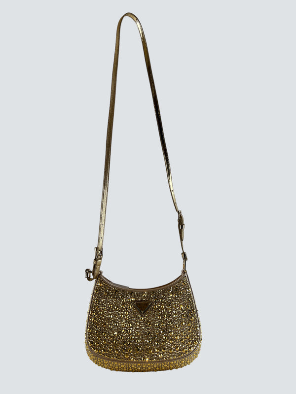 Prada Gold Embellished Satin Cleo Shoulder Bag
