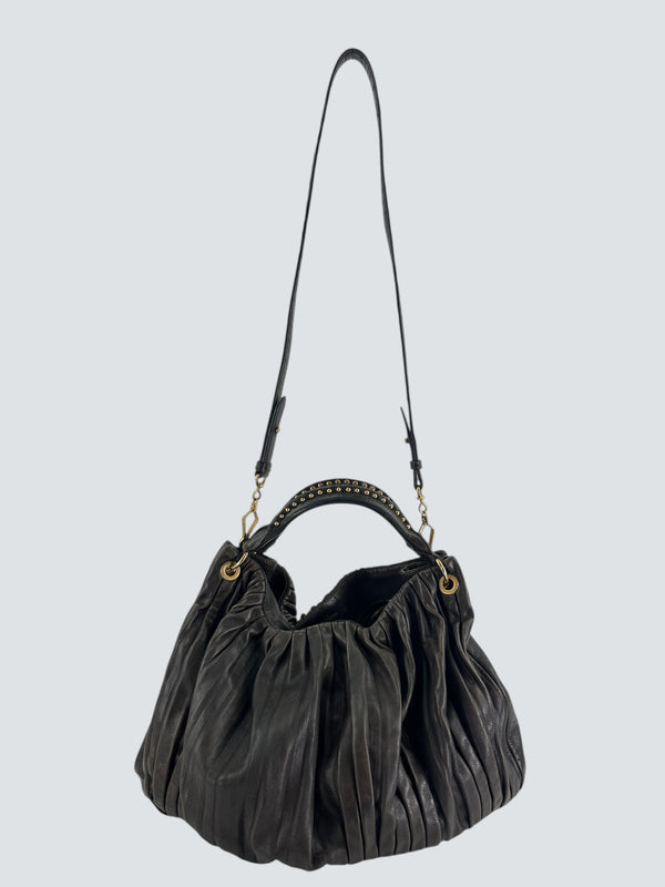 MiuMiu Brown Leather Tote Bosco Plisse Shoulder Handbag
