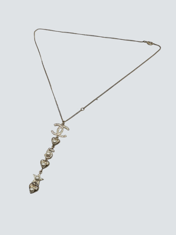 Chanel Champagne Goldtone CC Pendant Necklace