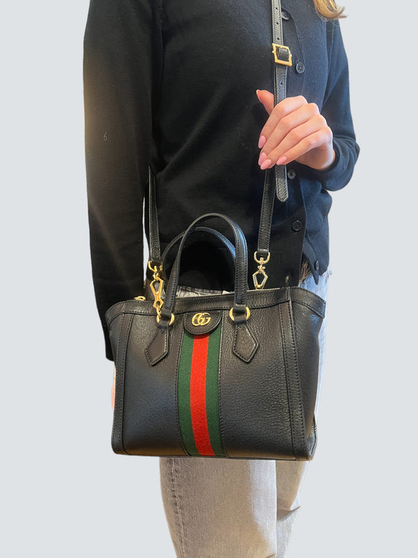 Gucci Black Leather Ophidia GG Small Tote