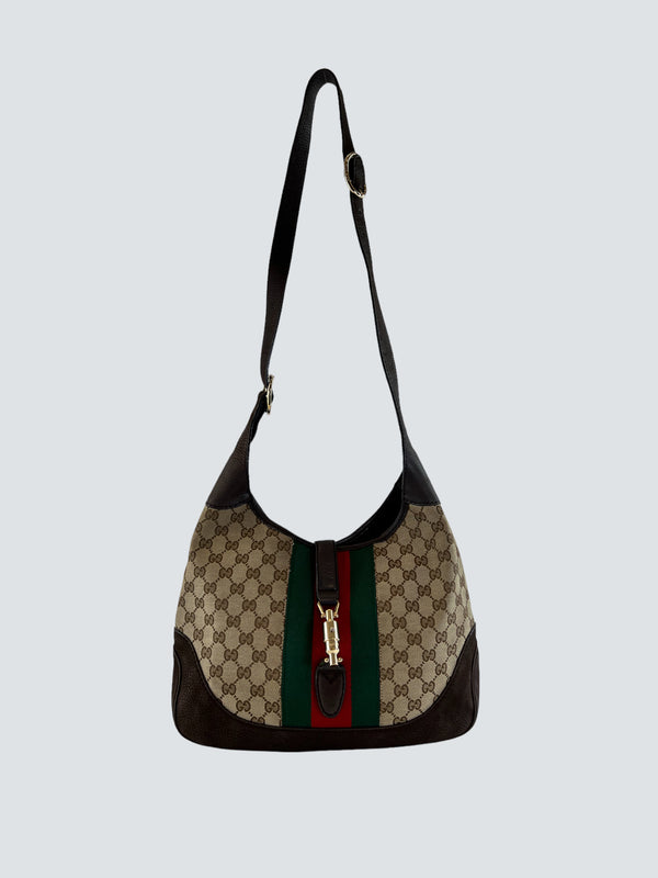 Gucci Monogram Canvas & Leather Jackie Shoulder Bag