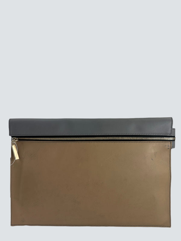 Victoria Beckham Taupr & Grey Leather Clutch