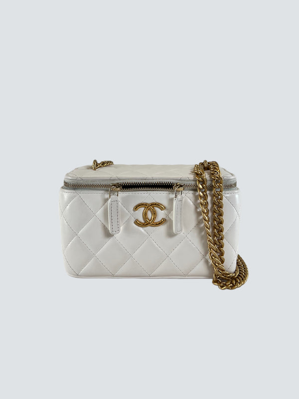 Chanel White Lambskin Leather Vanity Case Crossbody