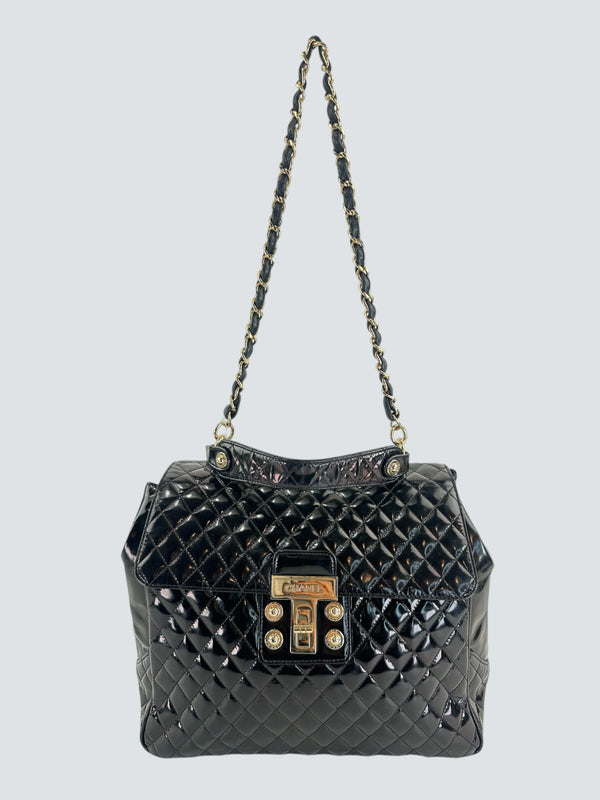 Chanel Black Patent Leather Mademoiselle Shoulder Bag