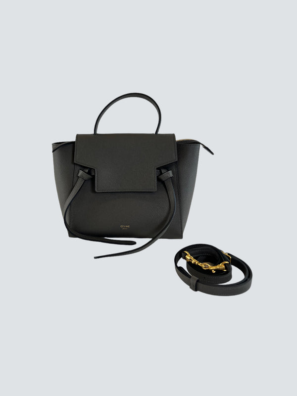 Celine Charcoal Leather Nano Belt Bag Handbag