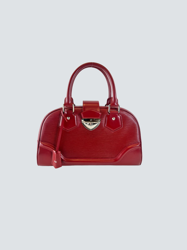 Louis Vuitton Red Leather Montaigne Bowling Handbag