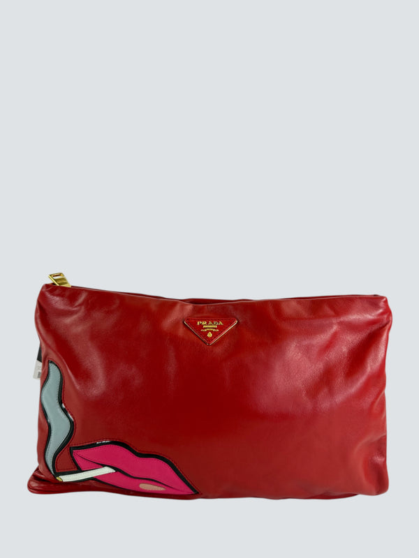 Prada Red Nappa Leather Oversized Clutch