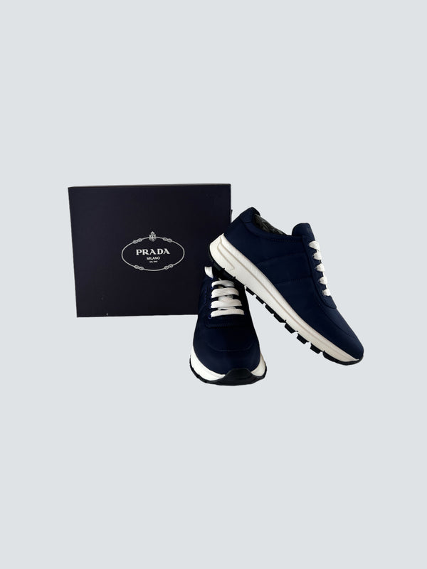 Prada Piuma Navy Nylon Sneakers Size UK 4