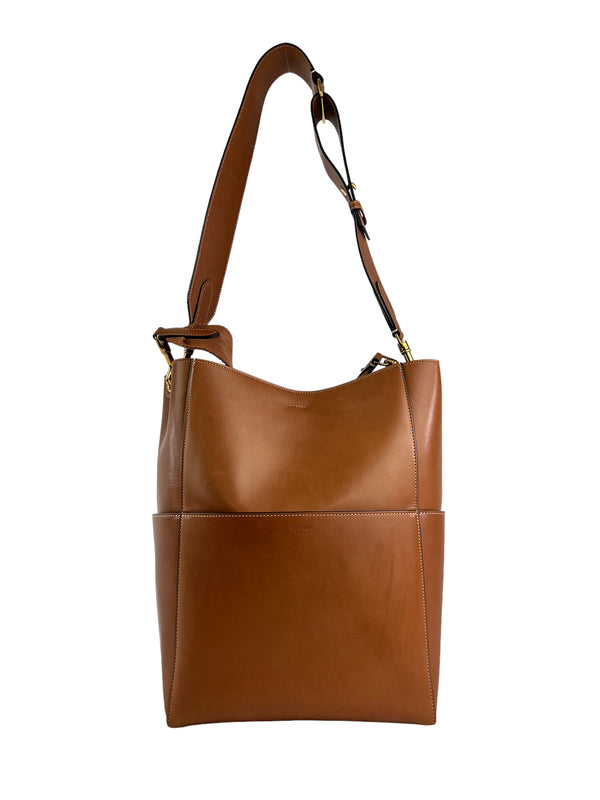 Celine Tan Leather Seau Sangle Shoulder/Bucket Bag