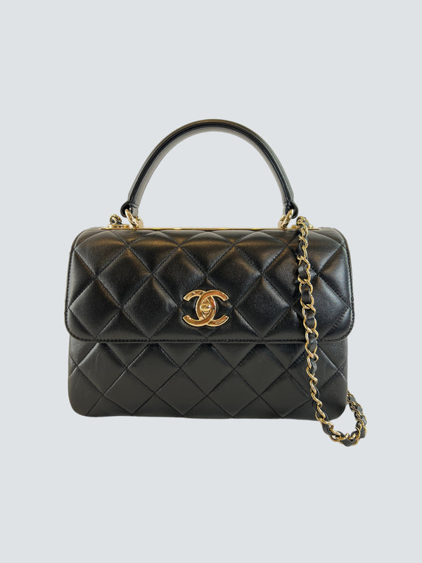 Chanel Black Lambskin Leather Trendy Top Handle Shoulder Bag