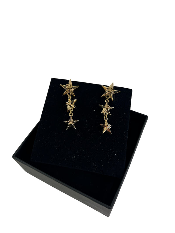 Chanel Goldtone Triple Star CC Drop Earrings