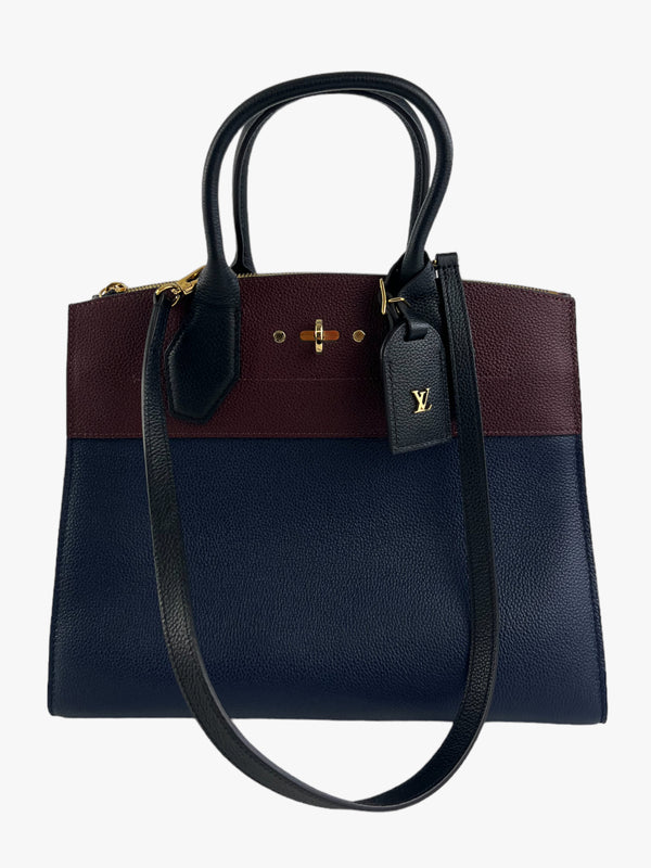 Louis Vuitton Navy & Burgundy Leather Steamer MM Tote