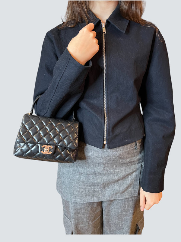 Chanel Black Lambskin Leather "Mini Kelly"