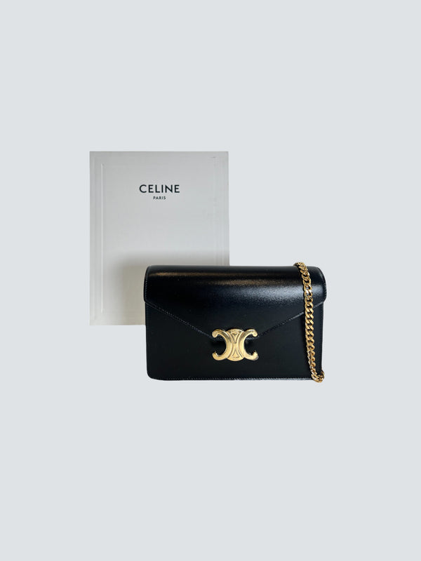 Celine Black Leather “Margo” Wallet on Chain