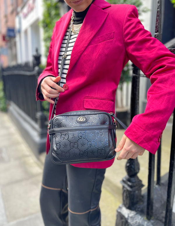 Gucci Black Star Embossed Leather Camera Crossbody