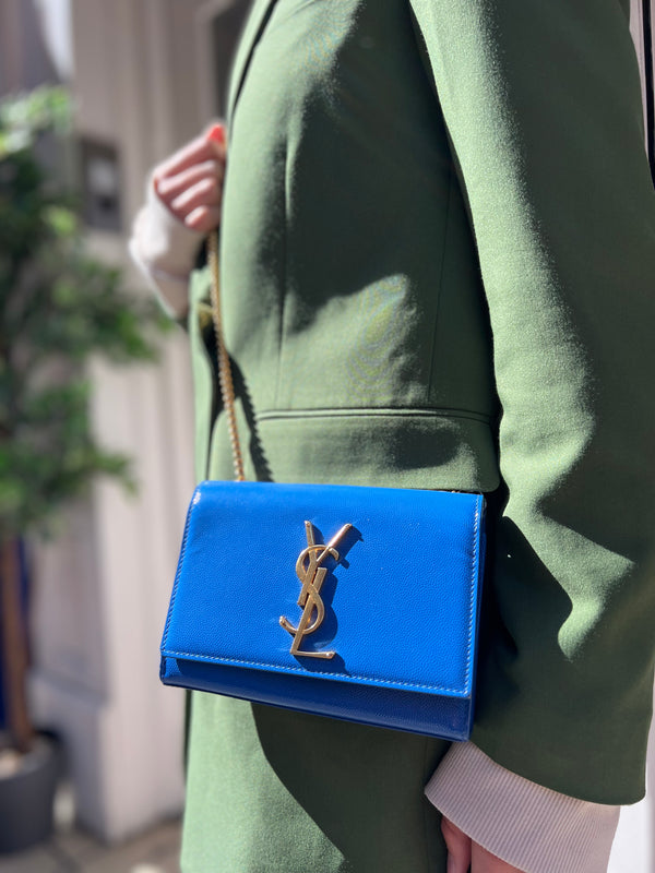 Saint Laurent Small Blue Grained Leather Kate Crossbody