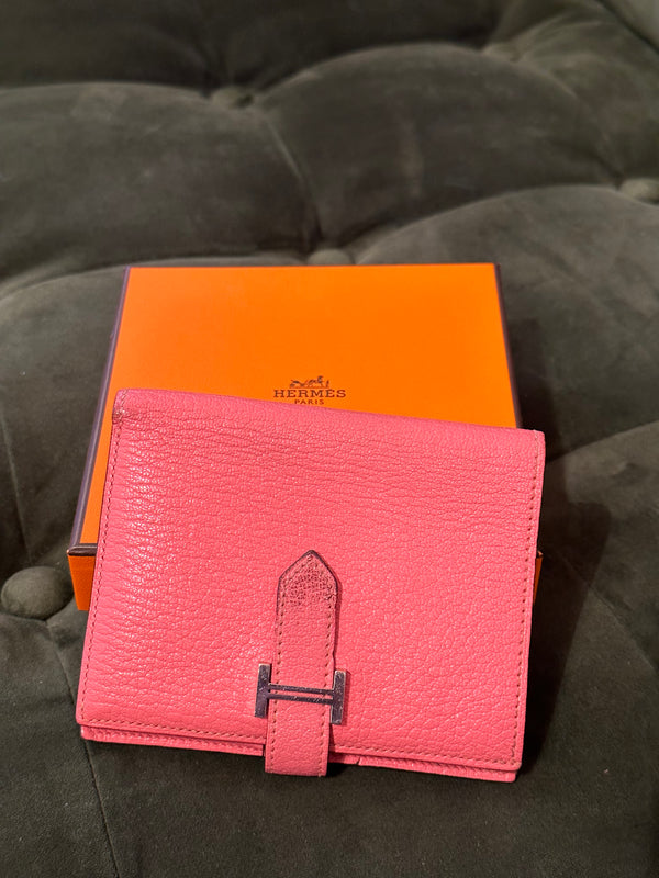 Hermes Pink Leather Bearne Wallet