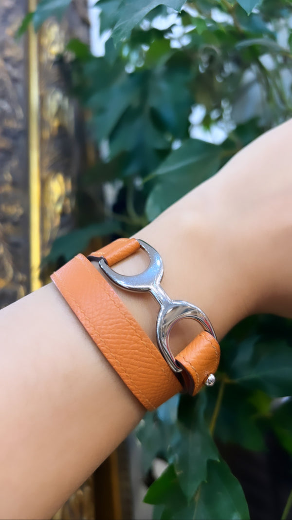 Hermès Orange Leather Bracelet - Suits Wrist Size 6