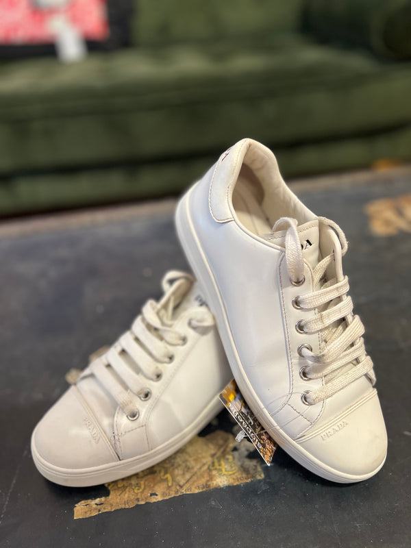 Prada White Leather Sneakers - Size UK 4