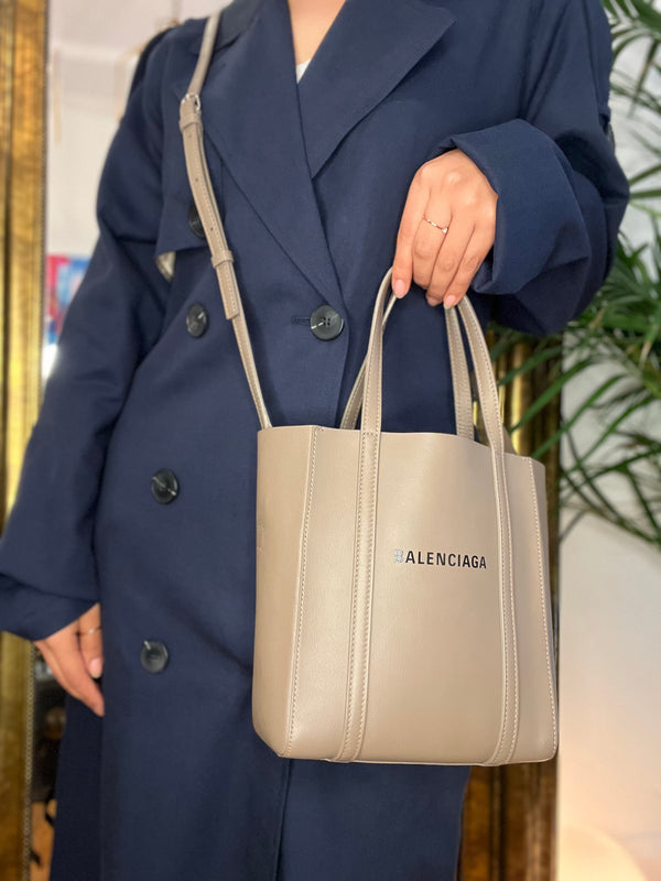 Balenciaga Taupe Leather Small "Everyday" Tote with Shoulder Strap