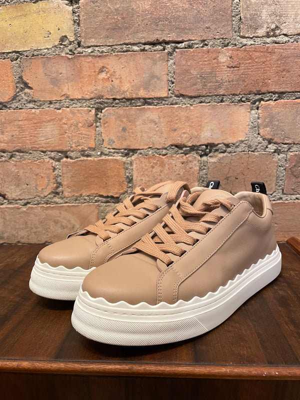 Chloe Taupe Leather Trainers - UK 5