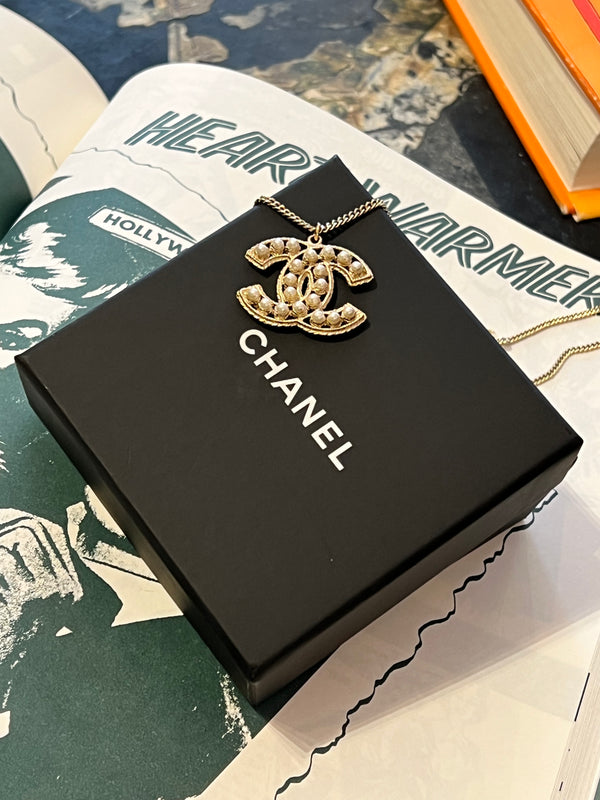 Chanel Goldtone CC Faux Pearl Necklace