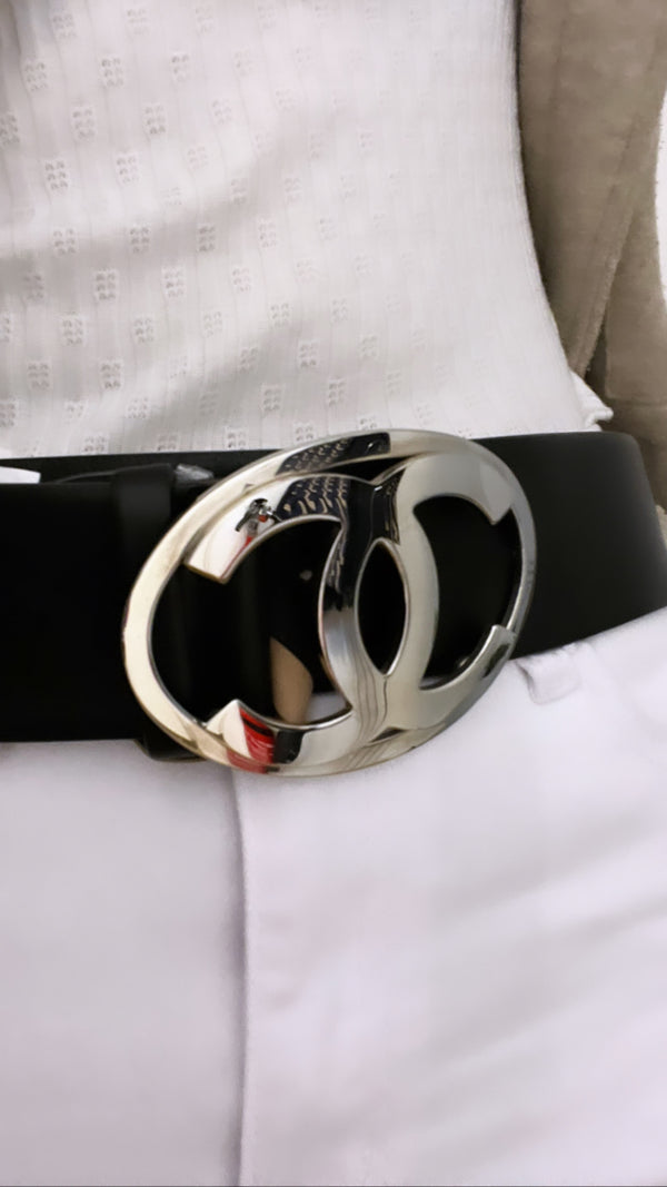 Chanel Black Leather CC Belt - UK 12