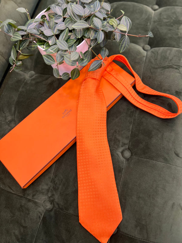 Hermes Orange 100% Silk Tie