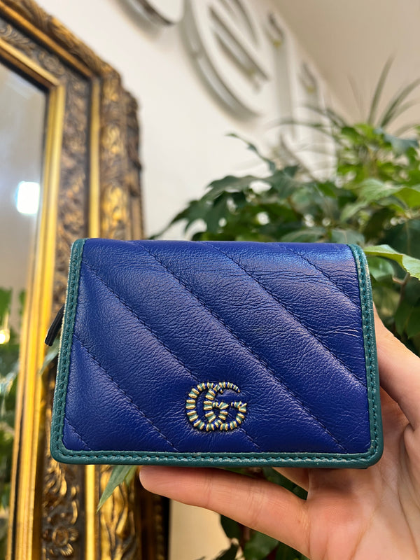 Gucci Blue Leather GG Marmont Wallet
