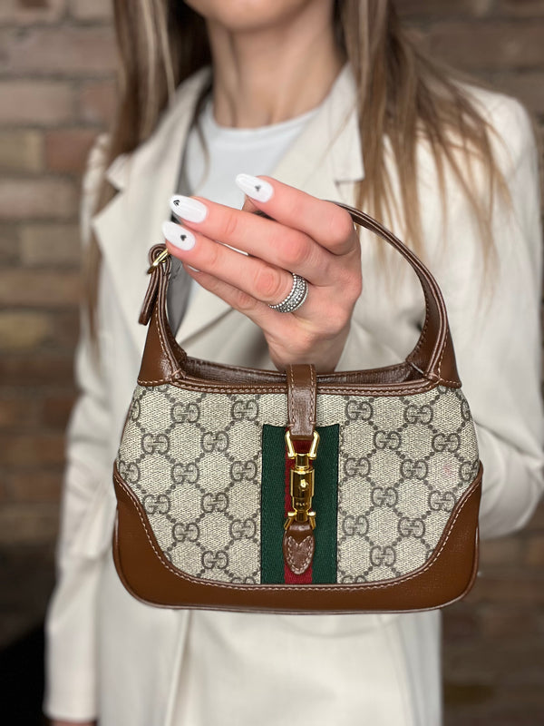 Gucci Monogram Canvas & Leather Mini Jackie Handbag