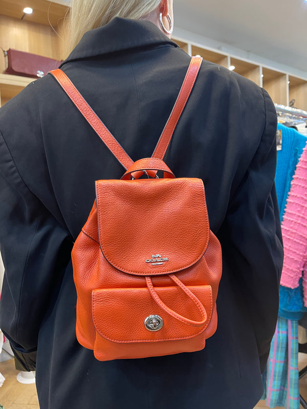 Coach Orange Grained Leather Mini Backpack
