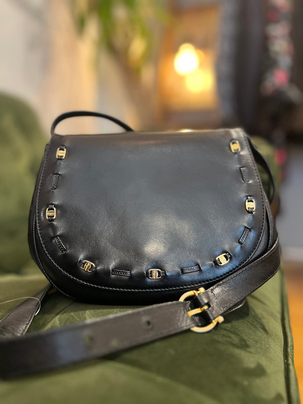 Salvatore Ferragamo Black Leather Saddle Bag
