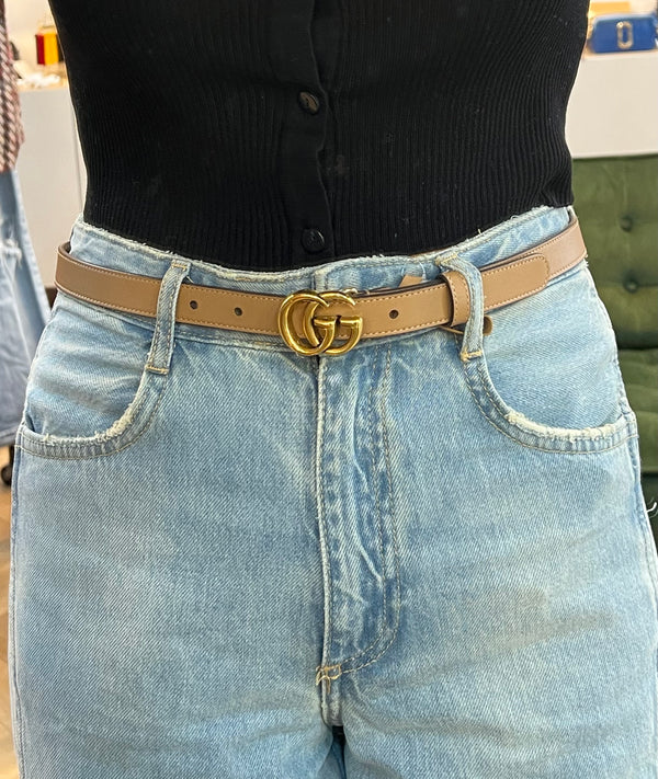 Gucci Beige Leather GG Belt - Small