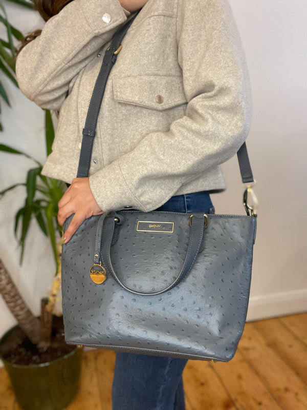 DKNY Blue Leather Handbag W/ Crossbody Strap