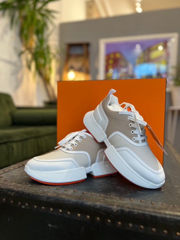 Hermes Cream & White calfskin and Epsom calfskin GIGA Sneakers - UK 4