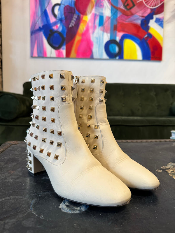 Valentino Cream Leather Rocketed Boots - Size UK 4.5 / EU37.5